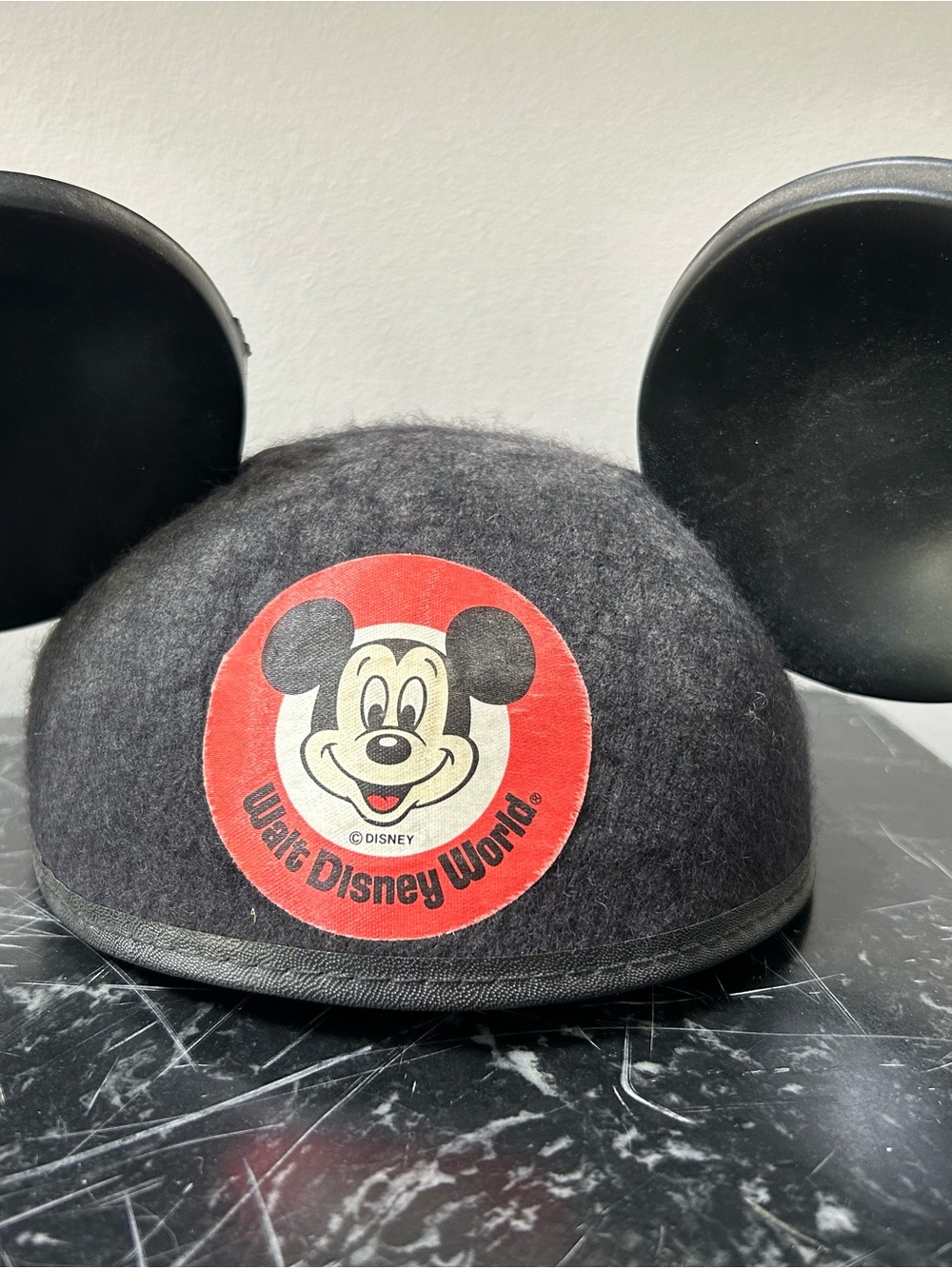 Vintage Black Mickey Ear Hat with Red Logo Embroidered name Robbie